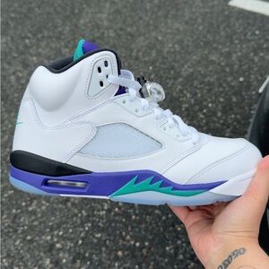 White Leather Basketball Sneaker with Purple & Teal Accent